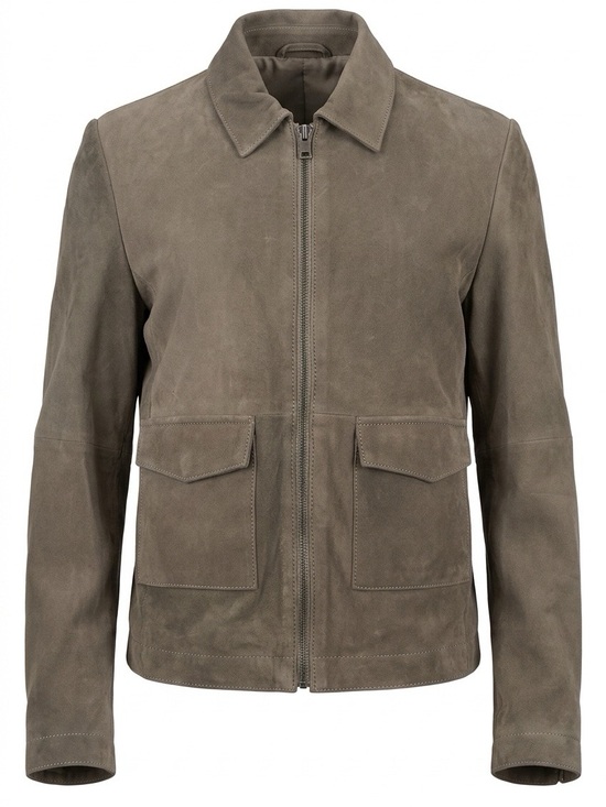 Mauritius Jackets & Blazers - Suede Zip-Front Jacket in Taupe Size S